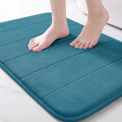 Yimobra Memory Foam Bath Mat, Super Soft Absorbent Bathroom Rug Non Slip, Quick Dry, Machine Washable Floor Carpet for Tub Shower, Home Decor Accessories, 24x17, Peacock Blue
