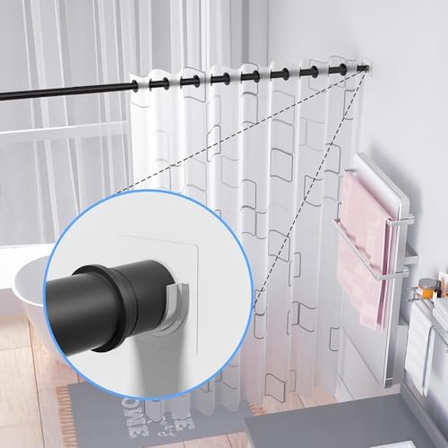 6 Pack Shower Rod Holders No Drilling, Adhesive Curtain Rod Brackets for Wall, Strong Tension Rod Holder Up to 30 lbs, Waterproof for Tile Marble Painted, Apartments Dorms (Rod Not Included)