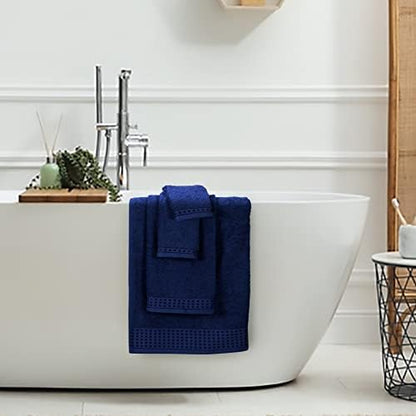 GLAMBURG 100% Cotton Ultra Soft 6 Pack Towel Set, Contains 2 Bath Towels 28x55 Inches, 2 Hand Towels 16x24 Inches & 2 Wash Coths 12x12 Inches, Compact Absorbent Lightweight & Quickdry - Navy Blue