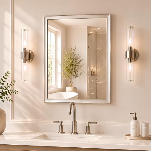 Brushed Nickel Bathroom Mirrors for Over Sink 22x30 Inch