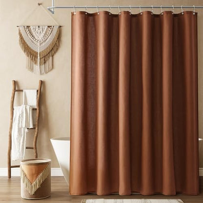 Naturoom Linen Shower Curtain 80 Inch for Bathroom Rustic Brown 1 Panel