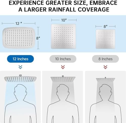 G-Promise All Metal 12" Rain Shower Head with Handheld for Bathroom Upgrade