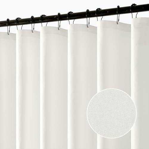 ANRODUO White Extra Long Linen Fabric Shower Curtain Set - W72xL96