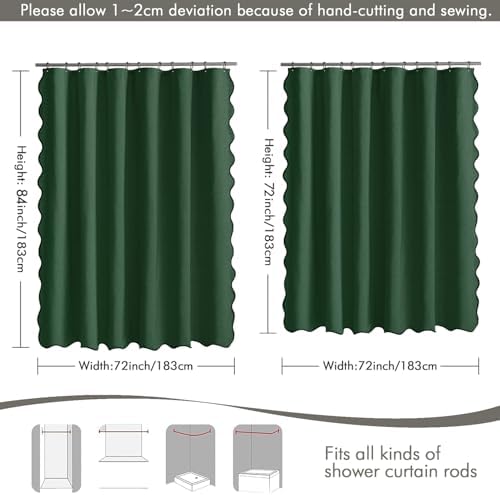 MIULEE 72"x84" Extra Long Scalloped Linen Shower Curtain Dark Green