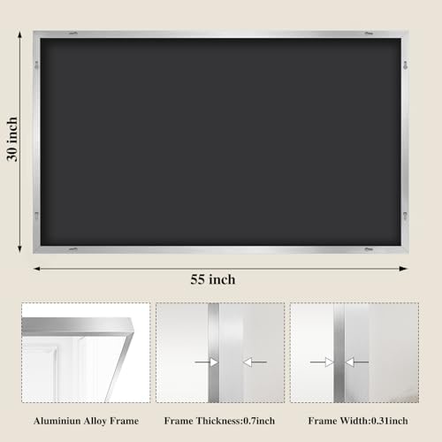 Koonmi Silver Rectangle Wall Mirror, 30x55 Inch Bathroom Mirror, Aluminum Frame Vanity Mirror for Entryway, Living Room, Bedroom Bathroom, Hangs Horizontally or Vertically