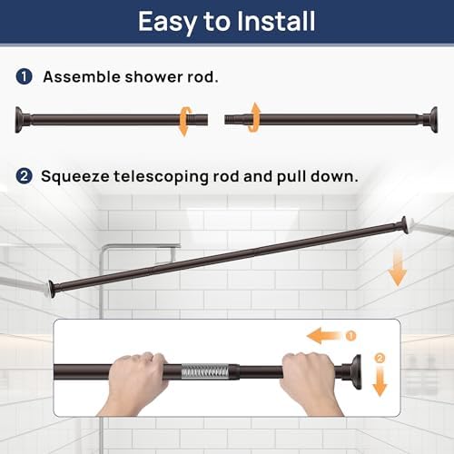 ENJOYBASICS 1" Bronze Shower Curtain Rod, 30-52" Adjustable, Secure Tension