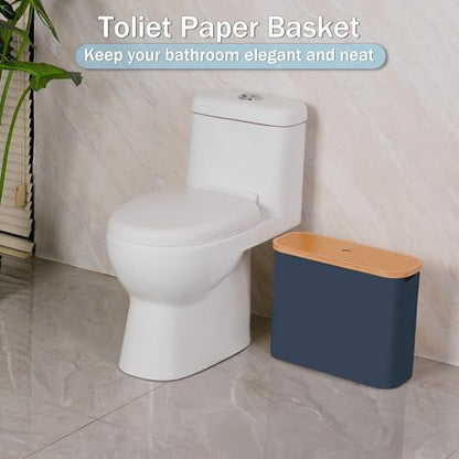 efluky Toilet Paper Basket with Lid, Toilet Paper Organizer for Bathroom, Free Standing Toilet Paper Holder with Storage, Blue