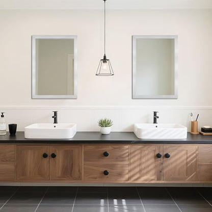 Bathroom Mirror for Over Sink 28x20 Inch Rectangular Wall Mirror, Nickel
