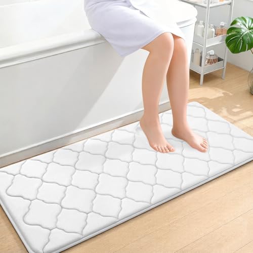 OLANLY Memory Foam Bath Mat Rug 47x20, Ultra Soft Bathroom Rugs, White
