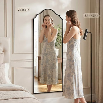 Besdomus Scalloped Full Length Mirror: 21"x56" Black Arched Floor Mirror