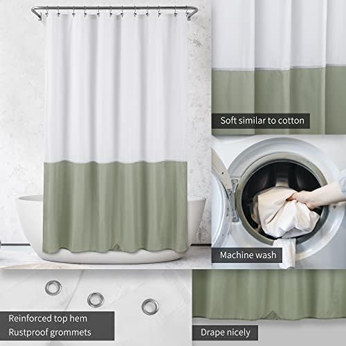 ALYVIA SPRING Waterproof Fabric Shower Curtain or Liner White/Sage, 72x72