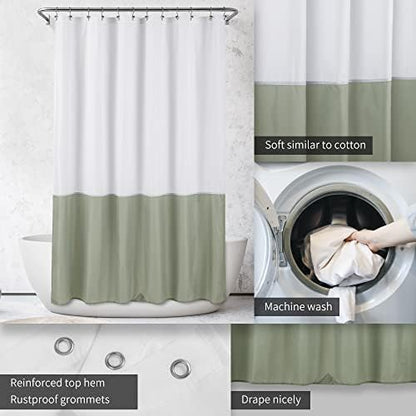 ALYVIA SPRING Waterproof Fabric Shower Curtain or Liner White/Sage, 72x72