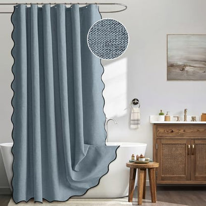 MIULEE 72"x84" Extra Long Scalloped Linen Shower Curtain Dusty Blue