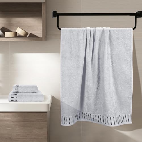 BELIZZI HOME Ultra Soft 3 Pack Cotton Towel Set, Contains a Bath Towels 28x55 inch, a Hand Towels 16x24 inch & a Wash Cloths 12x12 inch, Ideal Everyday use, Compact & Lightweight - Light Grey