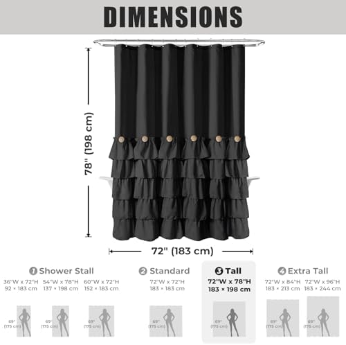 Seasonwood Black Ruffle Shower Curtain Farmhouse Shower Curtain 72 X 78