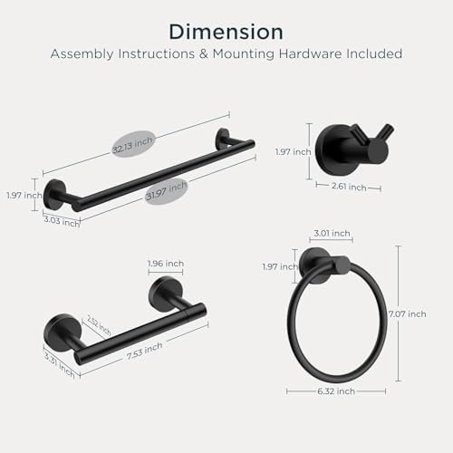 FORIOUS Bathroom Accessories, 4-Piece Bathroom Hardware Set - 30" Towel Bar