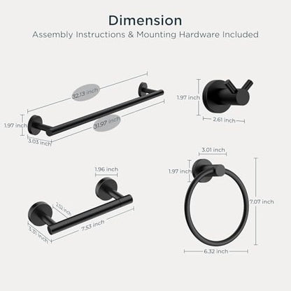 FORIOUS Bathroom Accessories, 4-Piece Bathroom Hardware Set - 30" Towel Bar