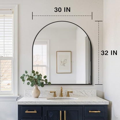 FICTOR 30" x 32" Arched Bathroom Vanity Mirror for Over Sink, Black