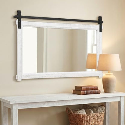 Besdomus Farmhouse Bathroom Vanity Mirror: 42"x28" White Rustic Barn Door