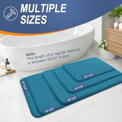OLANLY Memory Foam Bathroom Runner Rugs 44x24, Long Bath Mats, Peacock Blue
