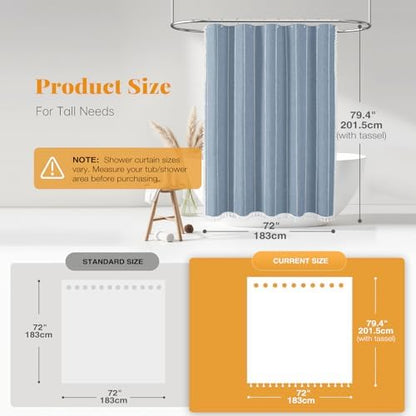 BTTN 72x78 Long Boho Farmhouse Linen Heavy Duty Cloth Shower Curtain, Blue