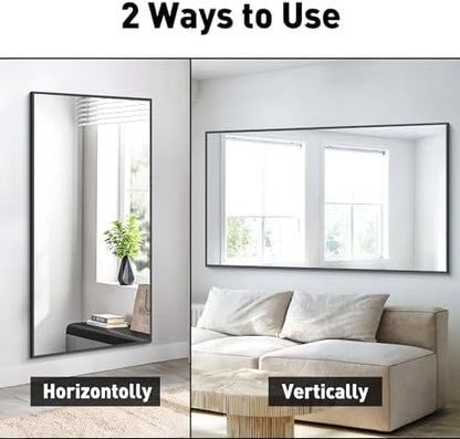 BONEWEI Bathroom Mirror, 30x55 inch Wall Mirror for Bathroom Wall Mounted Black Rectangle Square Corner Mirrors, Black Bathroom Mirror for Living Room, Farmhouse, Bedroom Entryway, Horizontal/Vertical