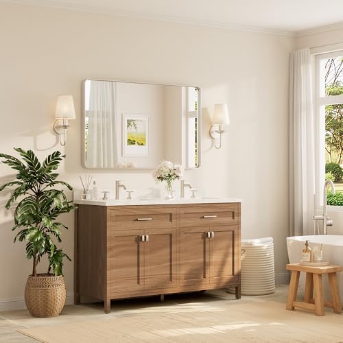 TETOTE Brushed Nickel Bathroom Mirror 48 x 30 Inch for Vanity Metal Framed Mirror Modern Farmhouse for Living Room Entryway(Horizontal/Vertical)