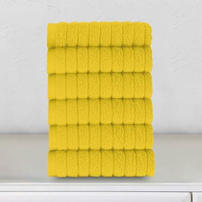 Elegant Comfort 100% Turkish Cotton Corduroy Ribbed Luxury Washcloths 6 Pack Soft 13 x 13 Inch - Higly Absorbent, Durable, Quick Dry, Spa Premium Hotel Quality for Bathroom or Travel, Yellow