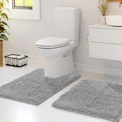 Hearth & Harbor Bathroom Rugs, Chenille Bath Mat - Machine Washable Bath Mats for Bathroom Non-Slip Backing Rubber, Quick Dry Bathroom Mat - Silver 17x24-20x24