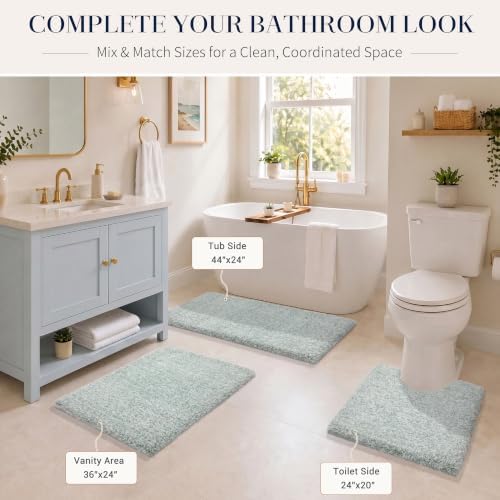 Yimobra Bathroom Rugs Non Slip Washable 36X24, Ultra Soft and Water Absorbent Bath Mats, Plush Fluffy Shower Mat Outside, Luxury Microfiber Thick Matts for Bathroom Floor/Tub, Sky Light Blue and White