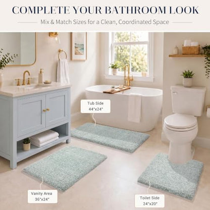 Yimobra Luxury Bathroom Rugs, Fluffy Bath Mats, Non Slip, Water Absorbent Microfiber, Machine Washable, Plush Carpet Shower Rugs, Thick Matts for Bathroom Floor/Tub, 44"x 24", Sky Light Blue and White