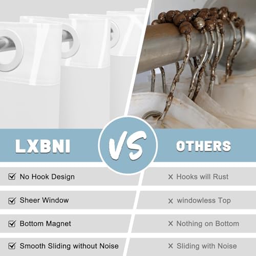 LXBNI Ombre Light Grey No Hook Shower Curtain with Liner, 71 x 74 Inch