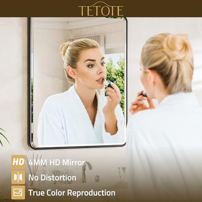 TETOTE Black Framed Vanity Mirror 24 x 32 Beveled Edge Tempered Glass, Rounded Corner Rectangle Bathroom Mirror for Over Sink for Modern Bathroom, Living Room, Bedroom, Entryway