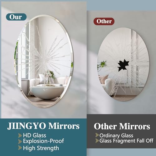 Frameless Oval Mirror, 18"x26" Oval Beveled Bathroom Mirrors