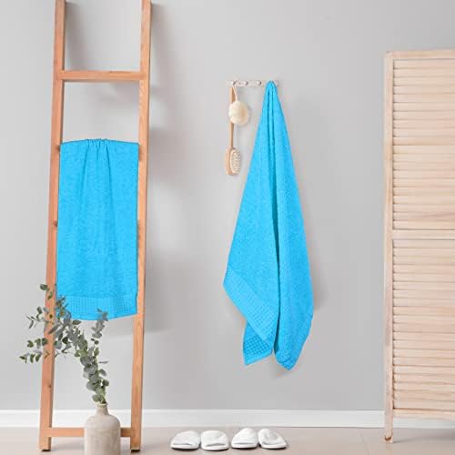 GLAMBURG 100% Cotton 2 Pack Oversized Bath Towel Set 28x55 Inches, Ultra Soft Highly Absorbant Compact Quickdry & Lightweight Large Bath Towels, Ideal for Gym Travel Camp Pool - Turquoise Blue