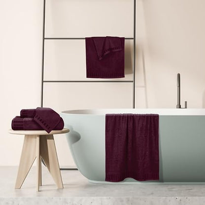 BELIZZI Home Ultra Soft 6 Pack Cotton Towel Set, Contains 2 Bath Towels 28x55 inch, 2 Hand Towels 16x24 inch & 2 Wash Coths 12x12 inch, Ideal Everyday use, Compact & Lightweight - Burgundy