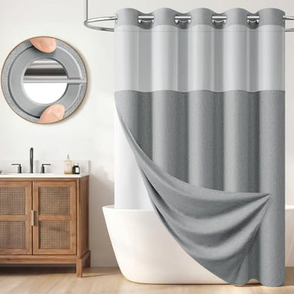 BTTN 72x87 Ringless Linen Textured Shower Curtain with Snap in Liner, Grey