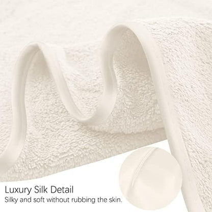 TENSTARS Luxury Silk Hemming Towel Set - Light Thin Quick Drying - 2 Bath Towels 2 Hand Towels 2 Washcloths - Ultra Soft Microfiber Towel for Bath Fitness, Sports, Yoga, Travel (Cream 6 Pieces)