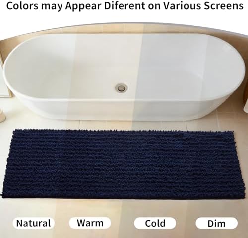 Disolla Navy Blue Bath Mat 24x36 Inch - Luxury Chenille Bathroom Rug, Extra Soft Shaggy Plush Absorbent Mat, Non-Slip Washable Rug for Bathtub, Shower and Bedside