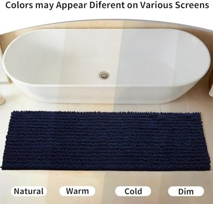 Disolla Navy Blue Bathroom Runner Rug 24x55 Inch - Long Chenille Bath Mat, Extra Soft Shaggy Plush Absorbent Runner, Non-Slip Washable Rug for Tub, Bedside and Kitchen