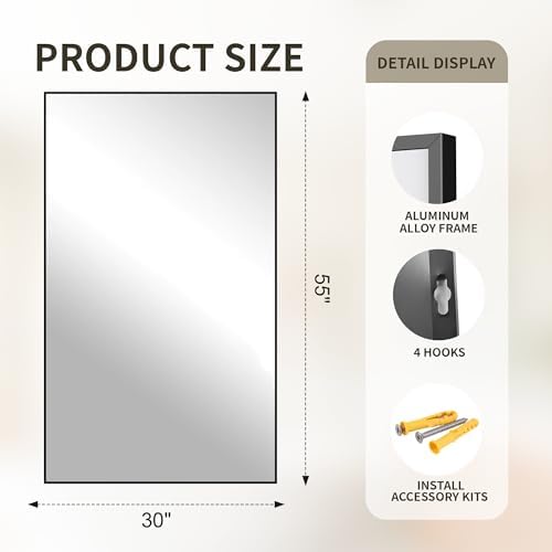 FICTOR Bathroom Vanity Mirror for Over Sink, 55" x 30", Black