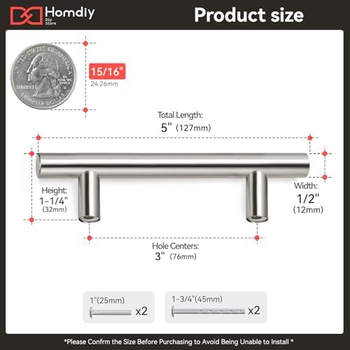 homdiy | 100 Pack 3in Hole Centers | Cabinet Handles Nickel Drawer Pulls Stainless Steel, Bar Handle Pull with Brushed Nickel Finish | Kitchen Cabinet Hardware/Dresser Drawers 201SN