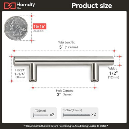 homdiy 20Pack 3 Inch Brushed Nickel Cabinet Pulls Modern Cabinet Handles - Brushed Nickel Drawer Pulls Stainless Steel Cabinet Hardware,5 Inch Overall Cabinet Door Handles for Cabinets,Cupboard