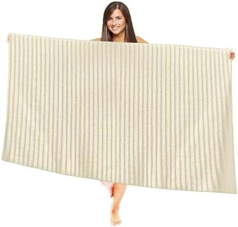 Elegant Comfort 100% Turkish Cotton Corduroy Ribbed Luxury Jumbo Bath Towel Ultra Soft - 35 x 70 Inch - Luxury Spa Premium Hotel Quality Highly Absorbent and Quick Dry Large Bath Towel, Ivory
