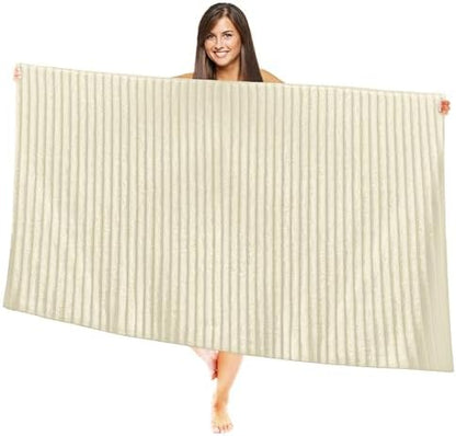 Elegant Comfort 100% Turkish Cotton Corduroy Ribbed Luxury Jumbo Bath Towel Ultra Soft - 35 x 70 Inch - Luxury Spa Premium Hotel Quality Highly Absorbent and Quick Dry Large Bath Towel, Ivory