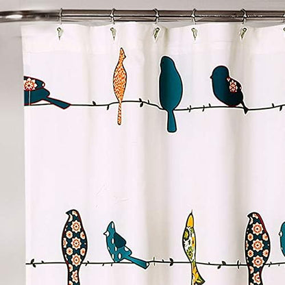 Lush Decor Rowley Birds Shower Curtain, 72” W x 72” L, Multi - Colorful Floral Bird Pattern - Whimsical & Playful Bird Shower Curtain - Farmhouse, Coastal, & Boho Bathroom Decor