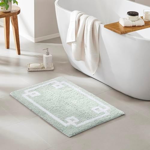 Madison Park Evan 100% Cotton Bath Rug Plush Absorbent, 20" x 30", Seafoam