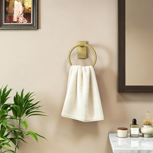 STWWO Gold Towel Ring for Bathroom, Adhesive Hand Towel Holder for Bathroom, Kitchen, No Drill