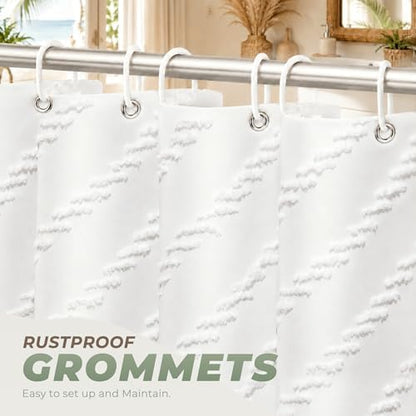 White Boho Fabric Shower Curtain 72 x 72 Inches