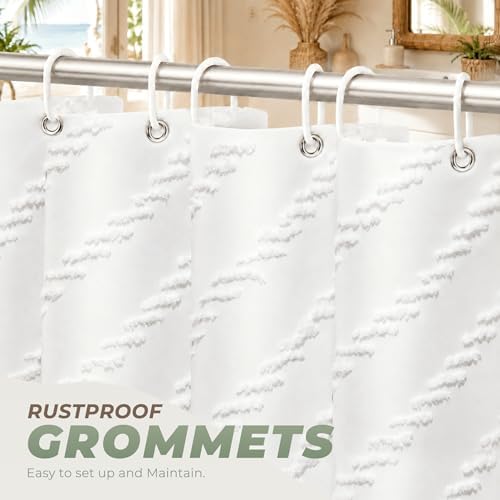 White Boho Fabric Shower Curtain 72 x 74 Inches